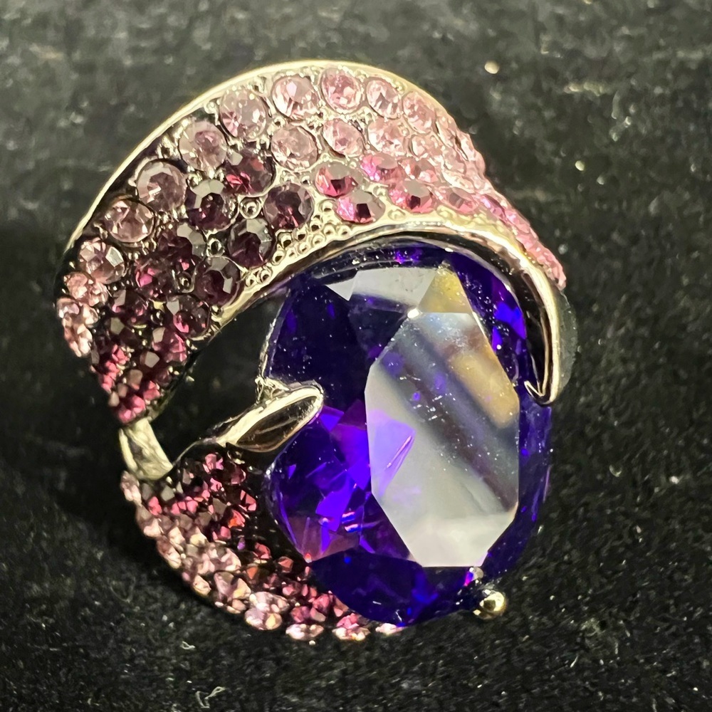 Bague Ringen Classic Artificial Amethyst Purple Gemstones, Beautiful Size 10.☑️